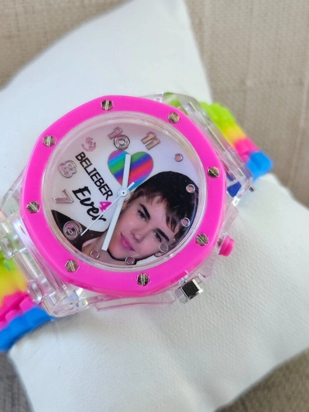 Justin Bieber Wristwatch Multi Color Rubber Strap Analog Quarts Unisex Watch - Picture 2 of 11